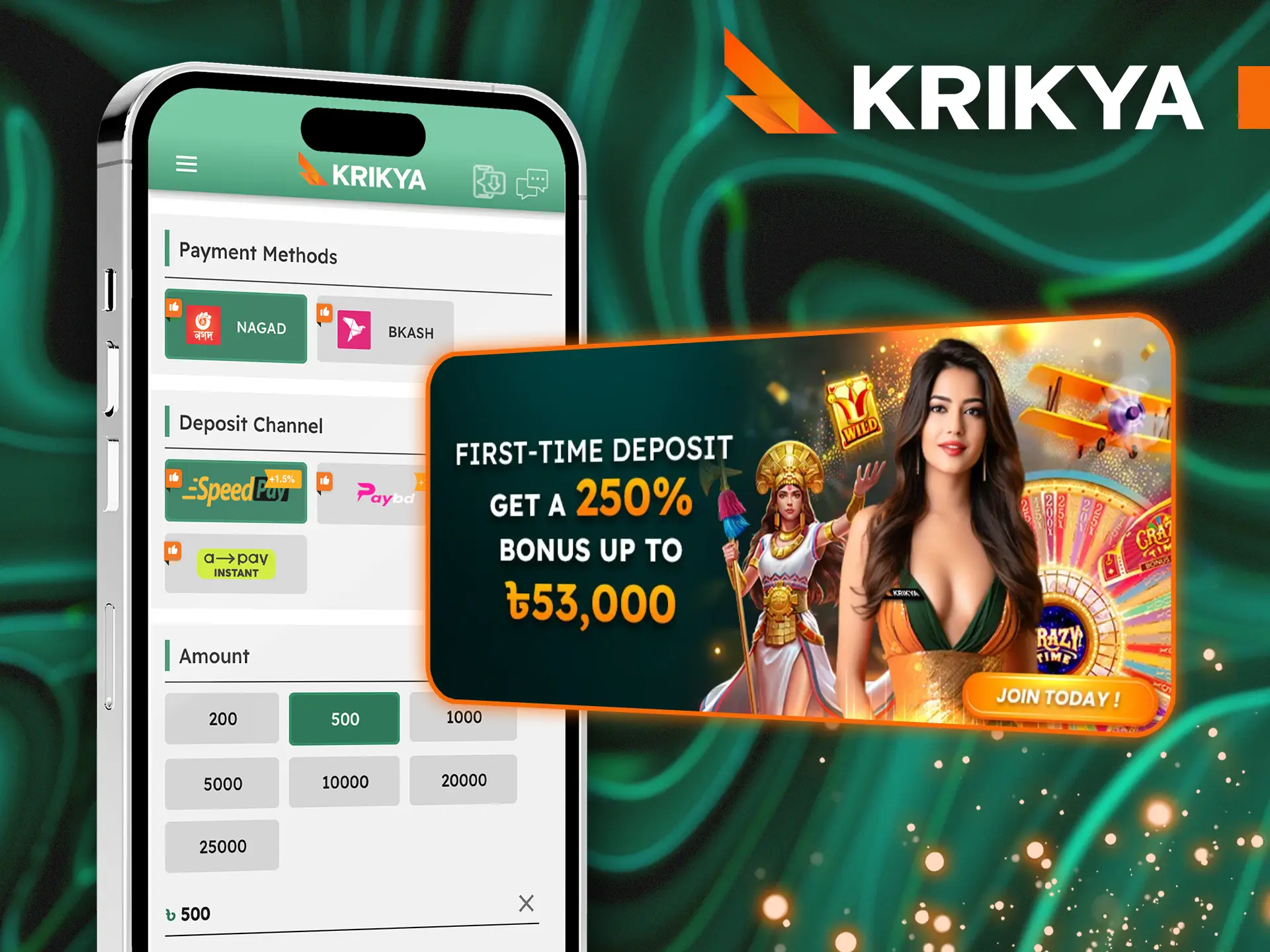 Boost your first deposit with a 250% bonus up to 53,000 BDT.