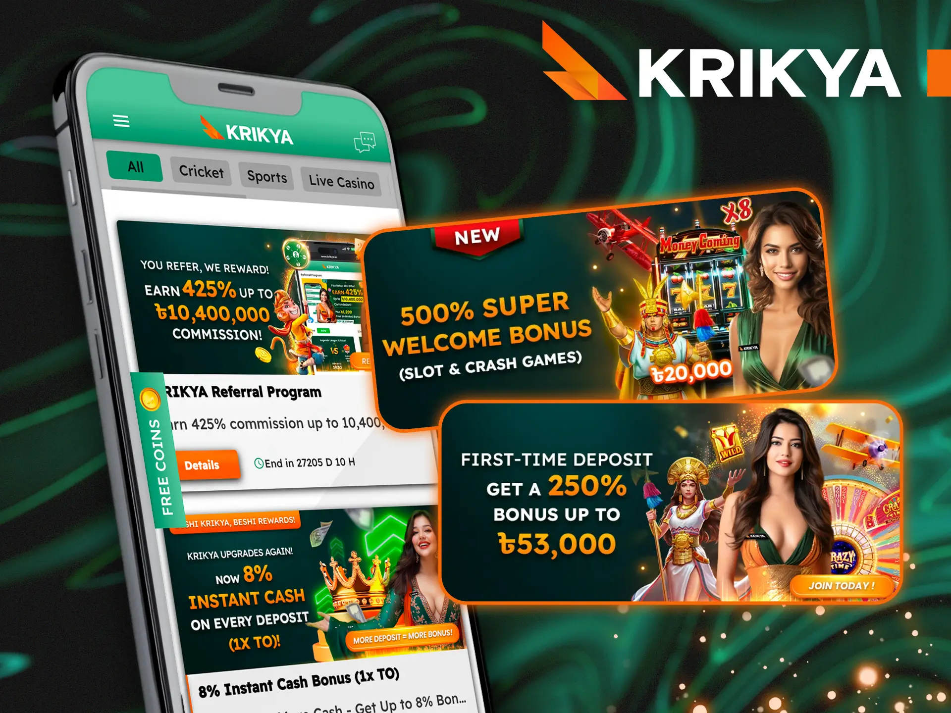 Unlock Krikya bonuses today and begin your gaming adventure.