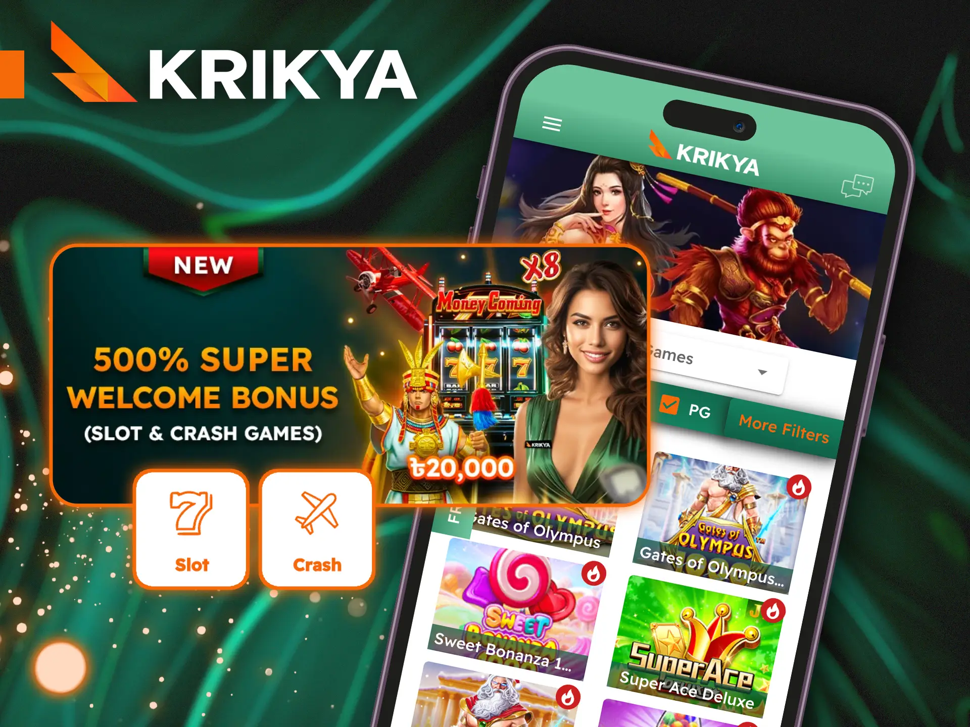 Claim a 500% bonus on slots and crash games at Krikya.