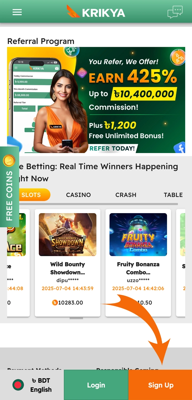 Create an account on Krikya to start making deposits.