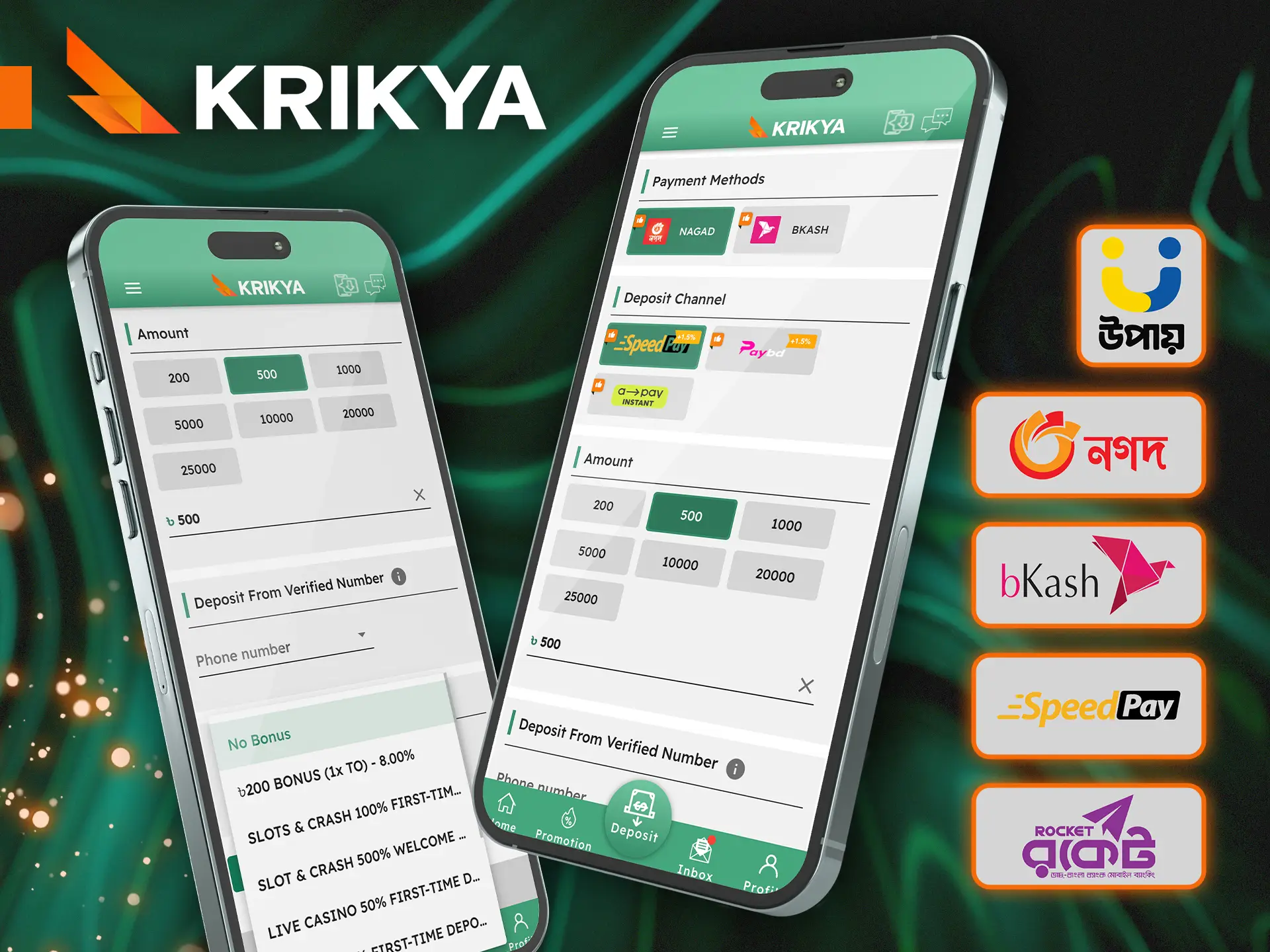 Deposit with ease using Krikya’s popular methods.