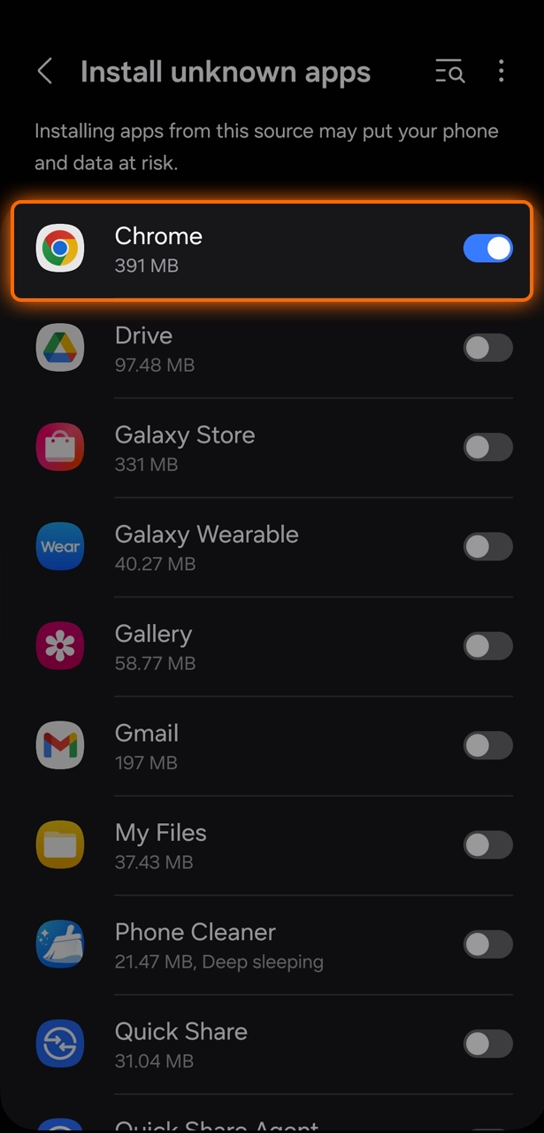 Allow installation from unknown sources to continue installing Krikya.