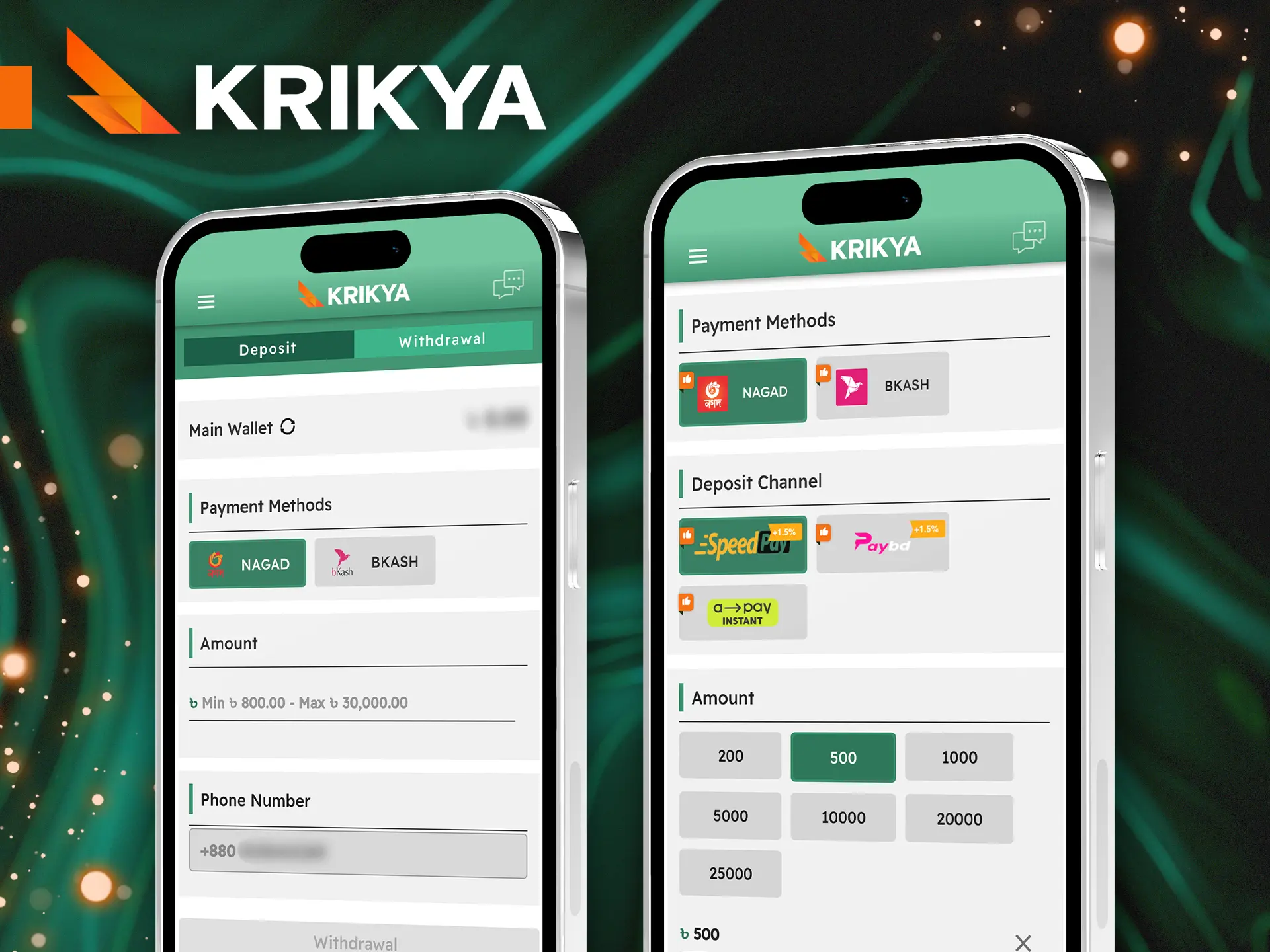 Manage your deposits and withdrawals easily in the Krikya app.