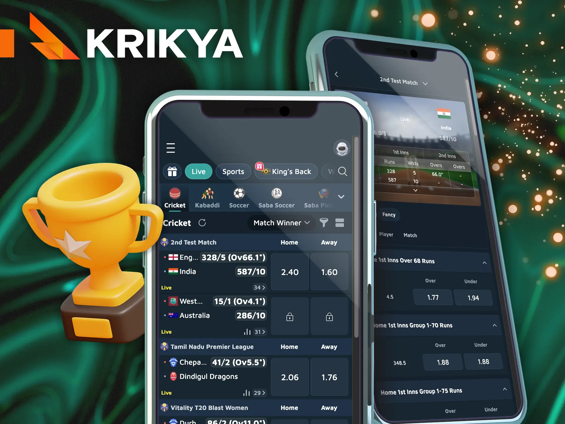 Place your bets in seconds with the Krikya app.