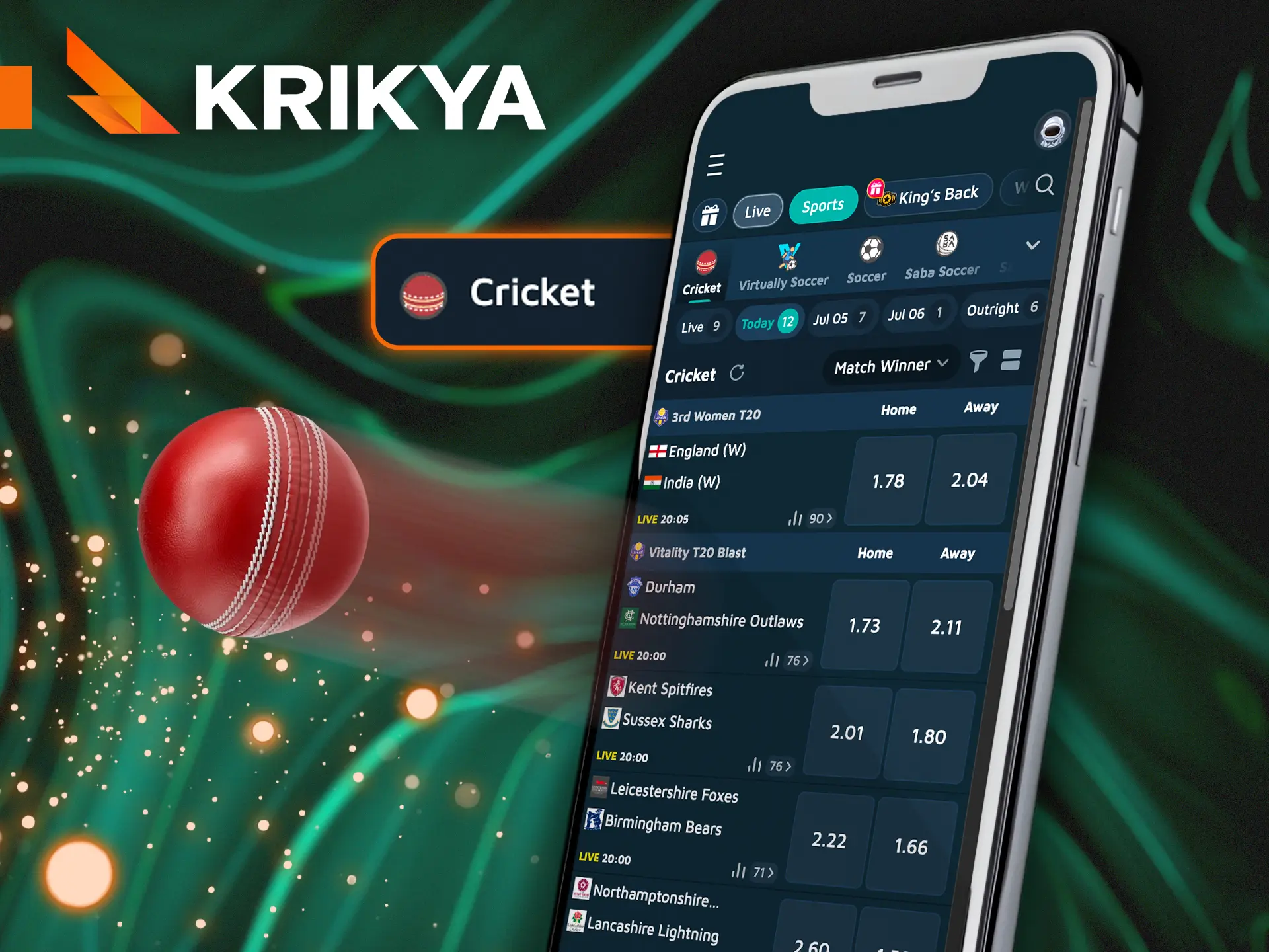Enjoy live cricket betting on the Krikya app.