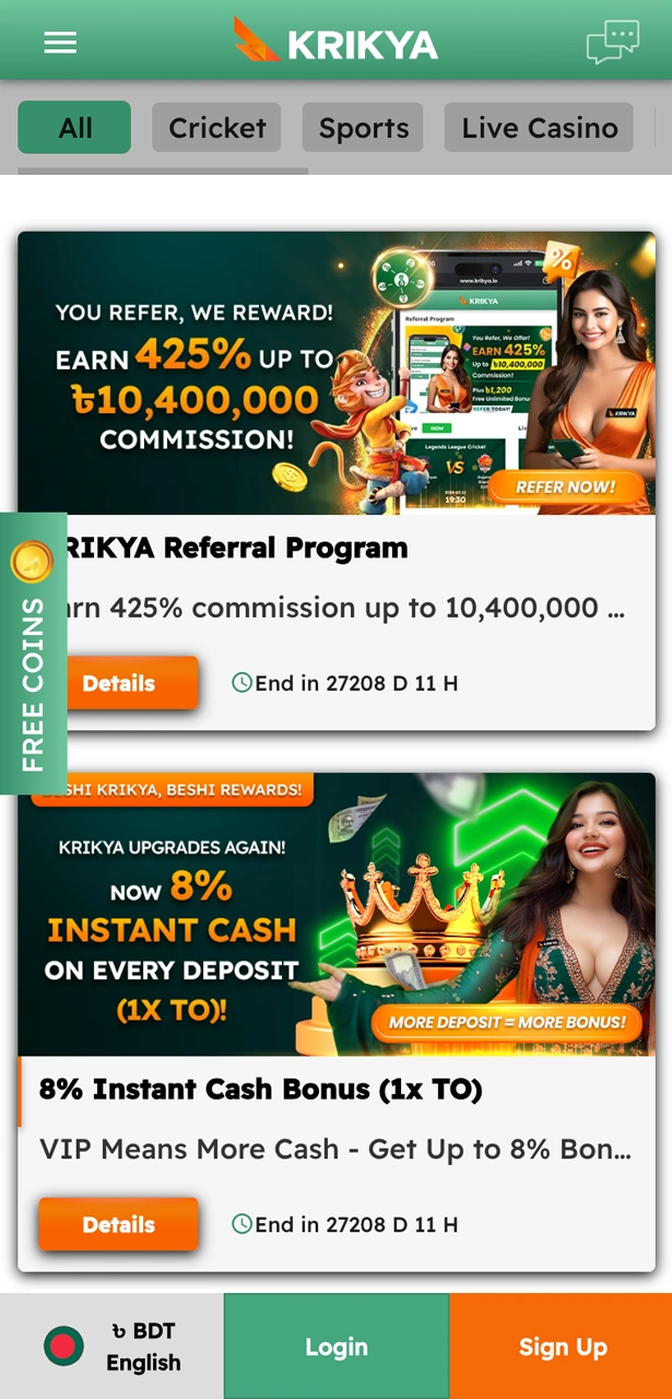 Activate bonuses at Krikya and start winning with an advantage.