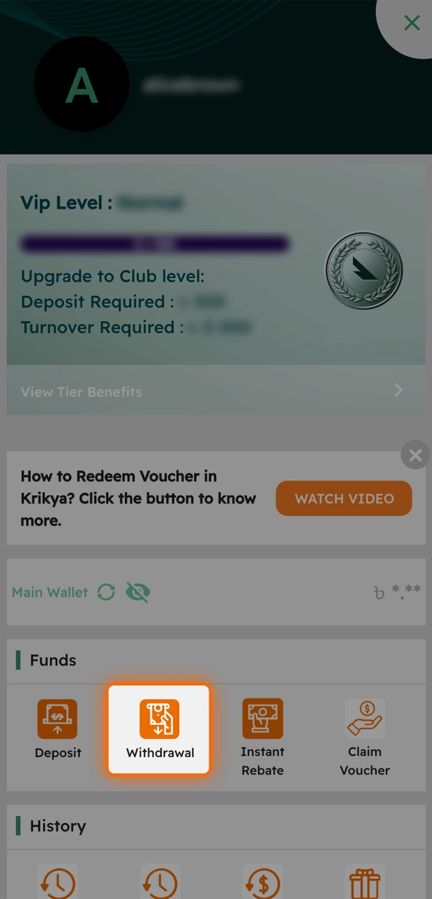 Go to the cashier section in Krikya and start withdrawing money.